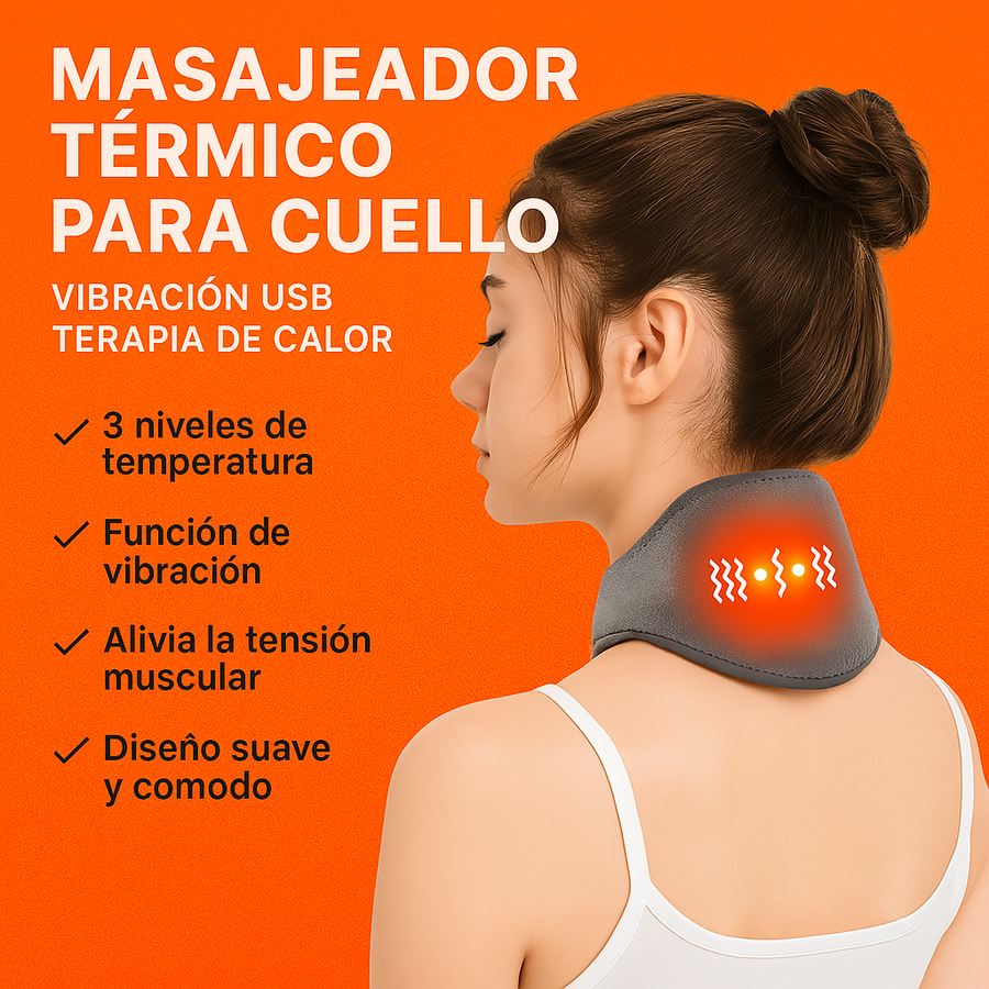 Masajeador térmico USB Punto Calma aplicando calor y vibración en el cuello